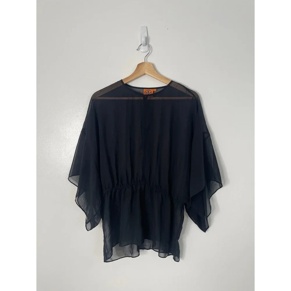 Tory Burch Blouse Top Black Margarete Sheer Kimono Whimsigoth Romantic Luxury 4